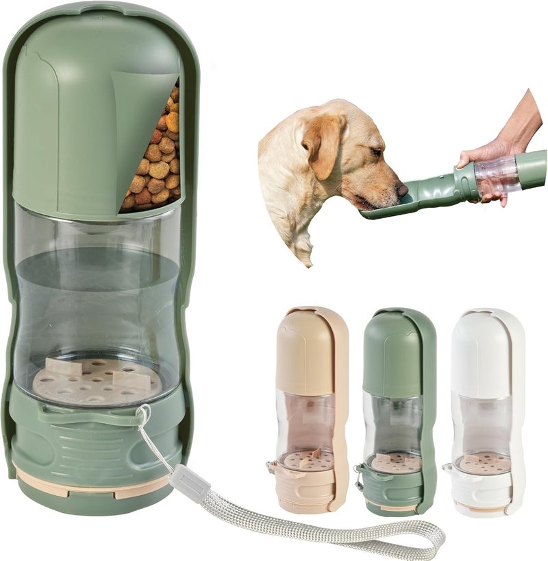 desired tools Portable Pet Food and Water Dispenser, 2 in 1 Cat & Small Dog Water Bottle & Food Container, Lightweight, BPA Free Pet Water Bottle Traveling Essentials for Walking & Hiking (Green, 13oz) - Image 1